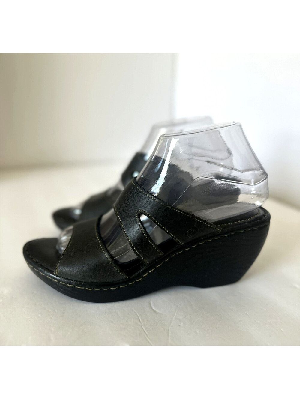 BORN Women's Mona Platform Slip On Sandal Black SOFT LEATHER WEDGE  Sz 6.5